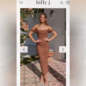 Billy J Off-Shoulder Brown Ruched Maxi Dress Size 4
